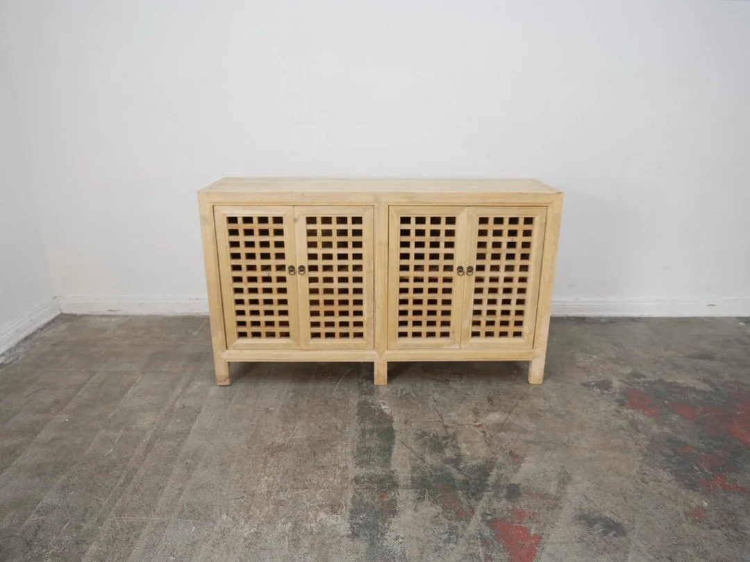 Vintage Asian Natural Wooden Lattice 4-Door Sideboard
60"W x 18" D x 36" H
$1,499