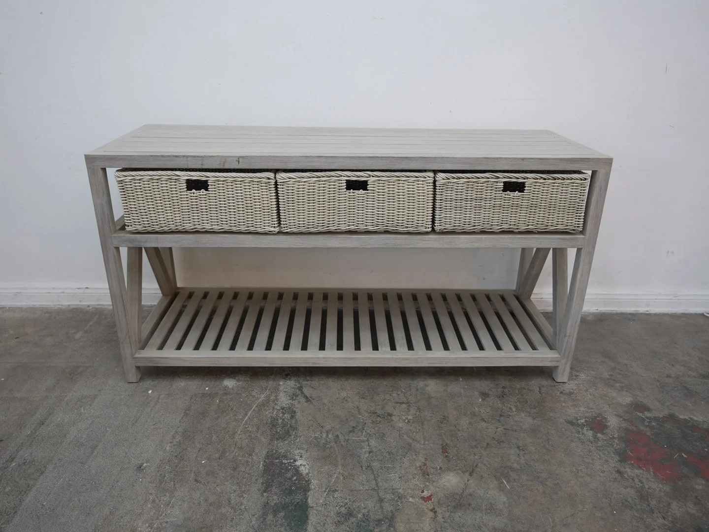 Janus et Cie Arbor Console Table w/ Wicker Baskets