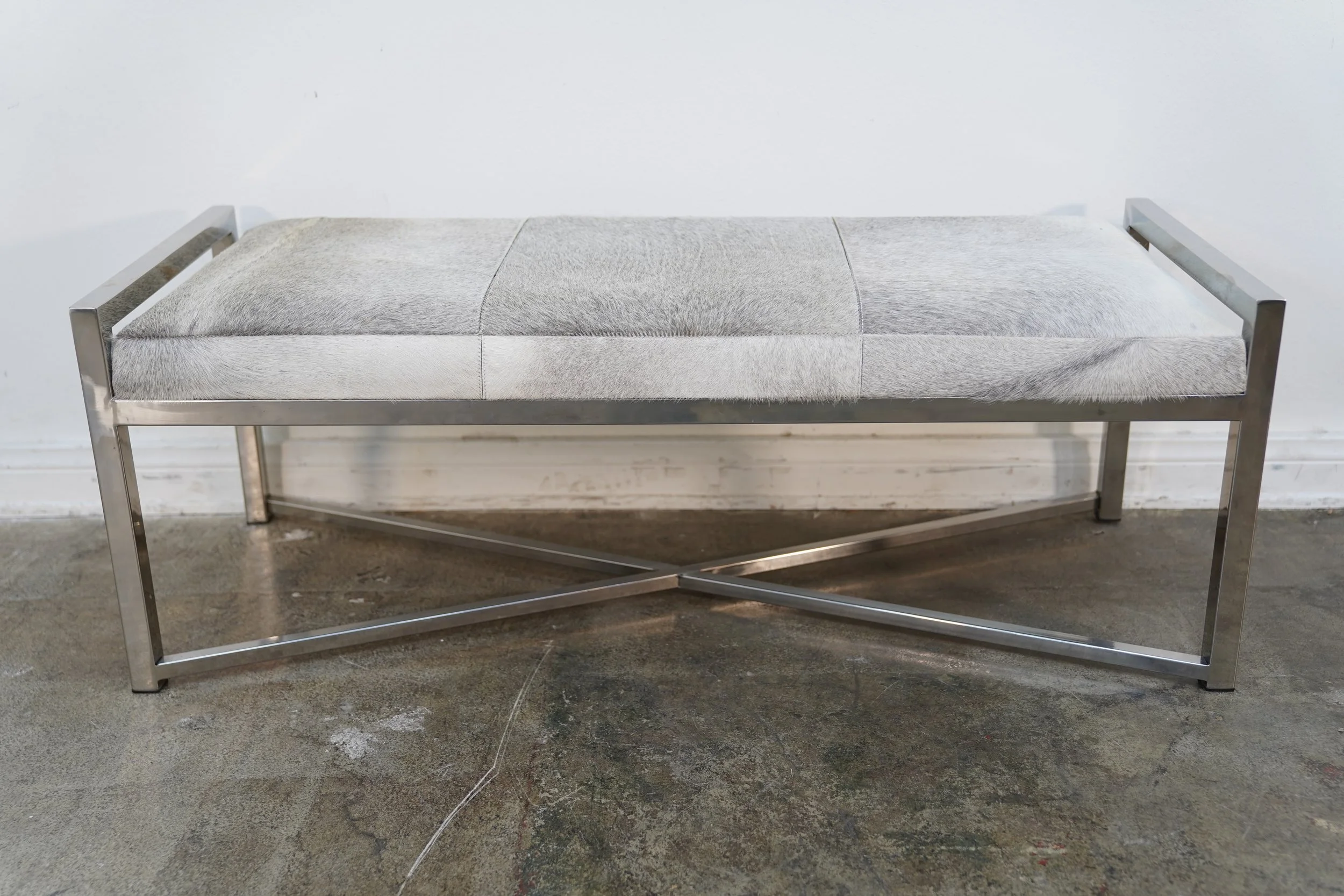 Custom Boucle & Douglass Fir Wood Bench AS IS — Rebound Furniture