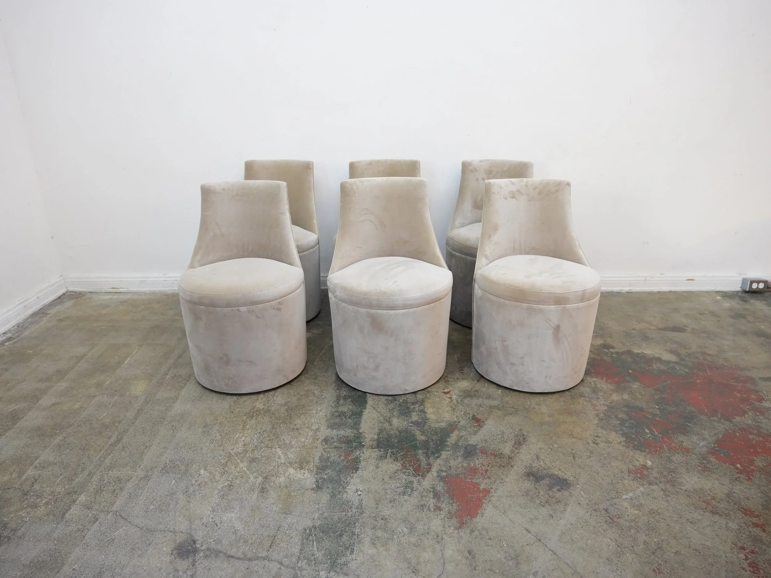 Set of 6 Caracole Classic Barrel Roll Performance Velvet Accent Chair in Taupe