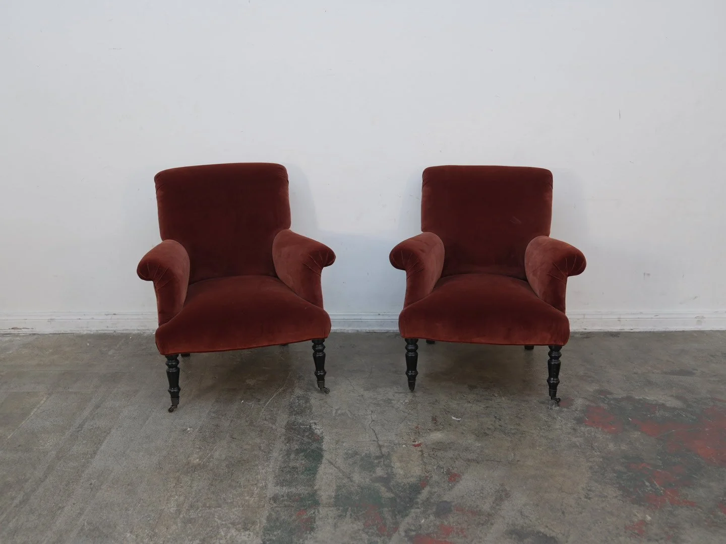 Set of 2 Crimson Mohair George Smith Style Arm Chairs