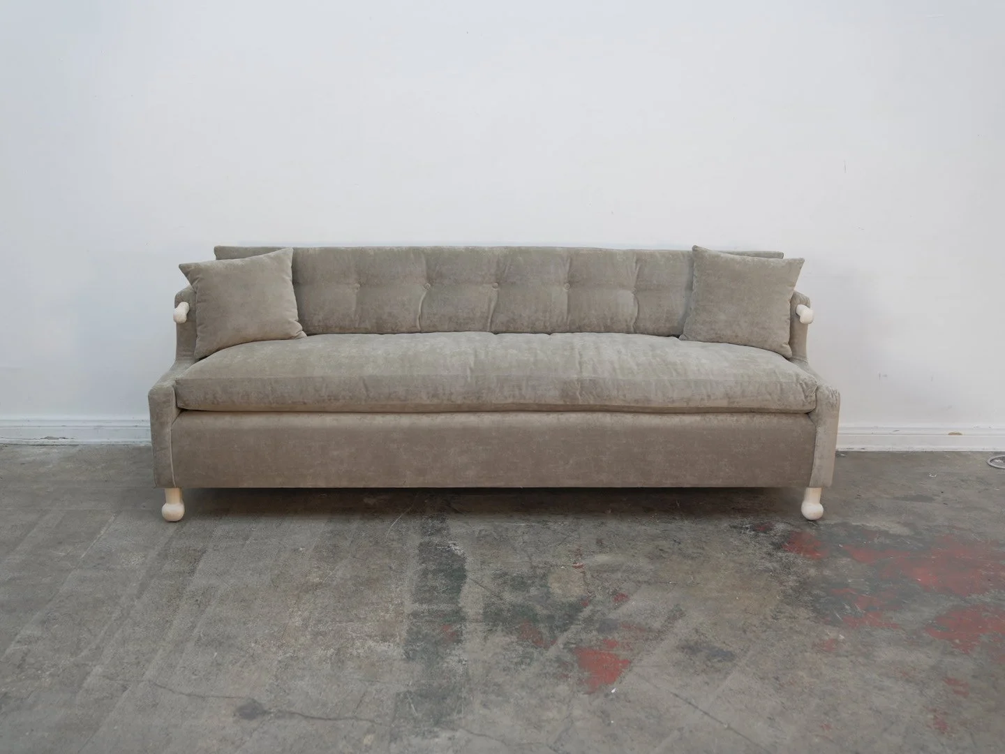 Custom Douglas Fir Sofa / Banquet in Mohair / Velvet Fabric