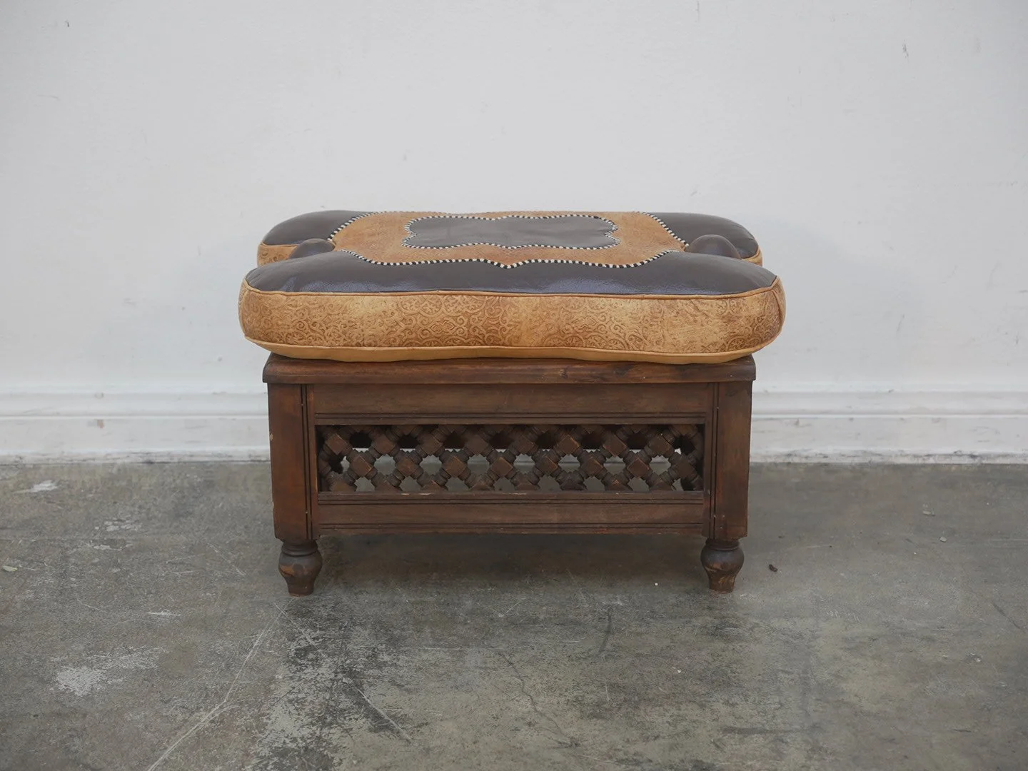 Camel Saddle Ottoman w/ Wood Base (2)