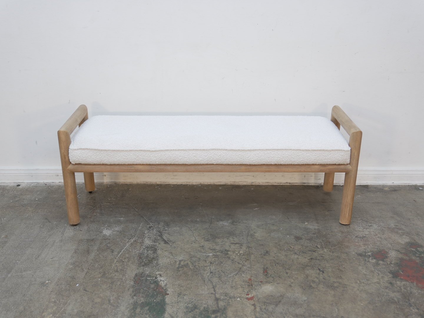 Dorsey Boucle Upholstered Wooden Bench in Granola and Ricotta