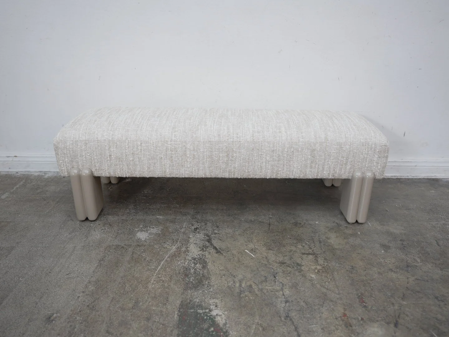 Priya Bench in Textured Off White Fabric & High Gloss Iron (We Have 3)