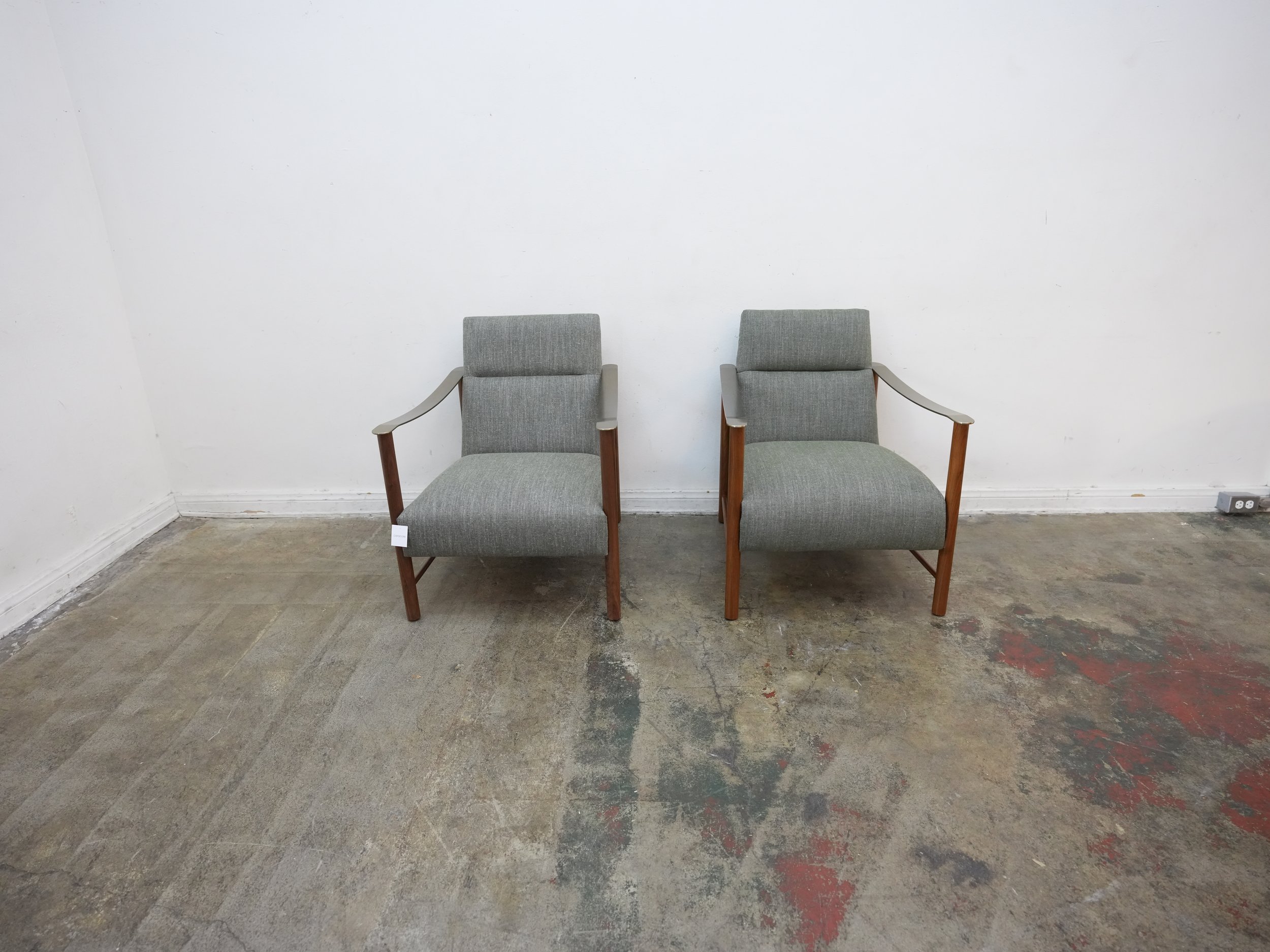 Caracole Slant Accent Chair in Eucalyptus Linen with Champagne Gold Arms (We Have 2)