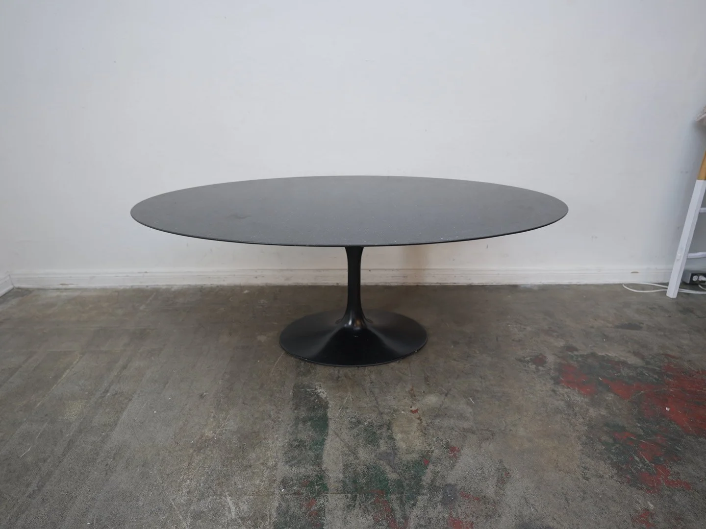 Black Marble Saarinen Style Dining Table w/ Black Base