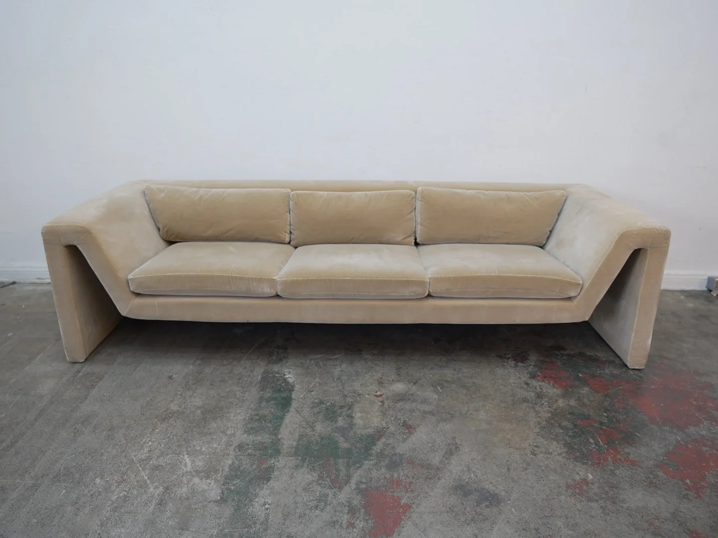 CB2 Perimeter Camel Brown Faux Mohair Fabric Sofa As-Is