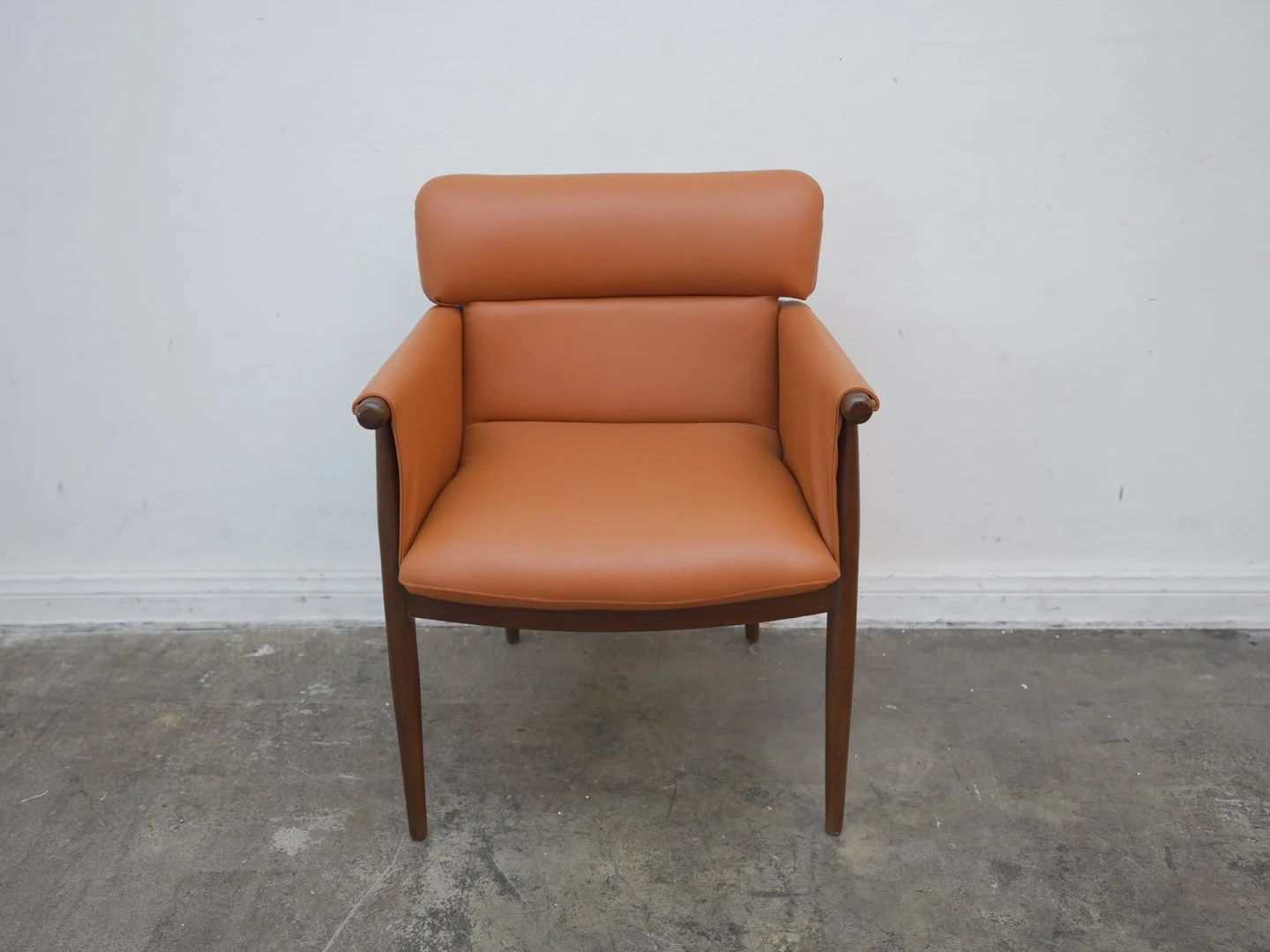 Faux Orange Leather Chair w/ Wood Frame