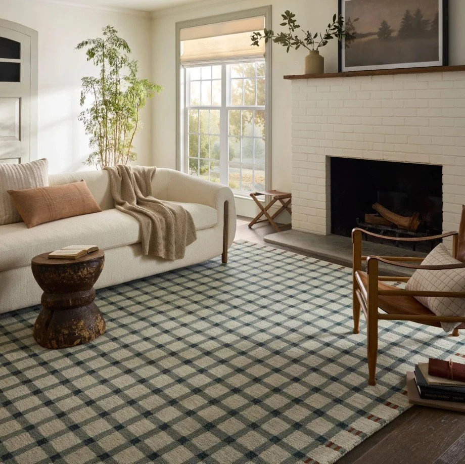 White & Blue Checker Waylon Spa Brick Rug Magnolia Home by Joanna Gaines x Loloi