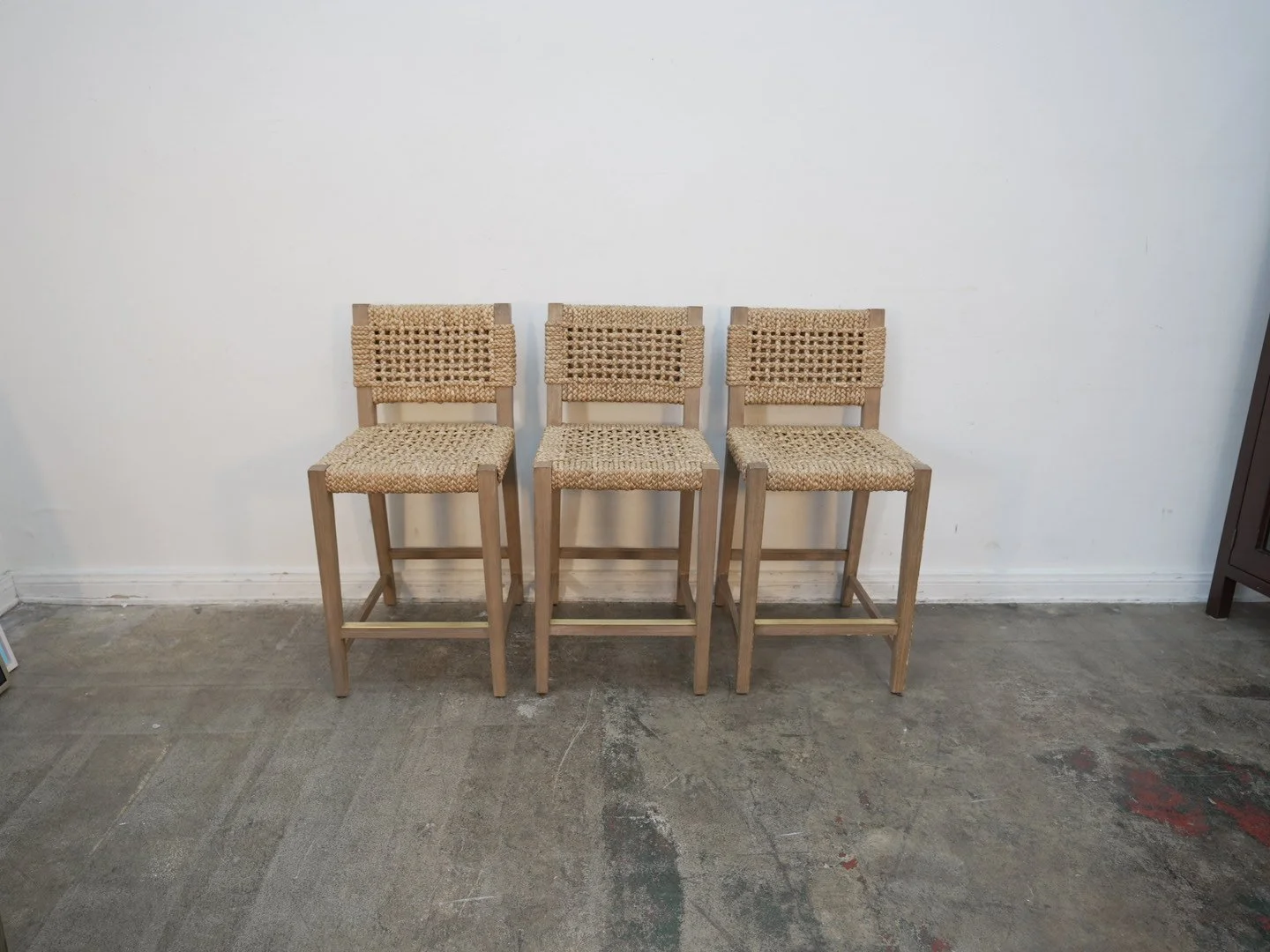 Set of 3 Restoration Hardware Adrienne Seagrass Counter Height Stools