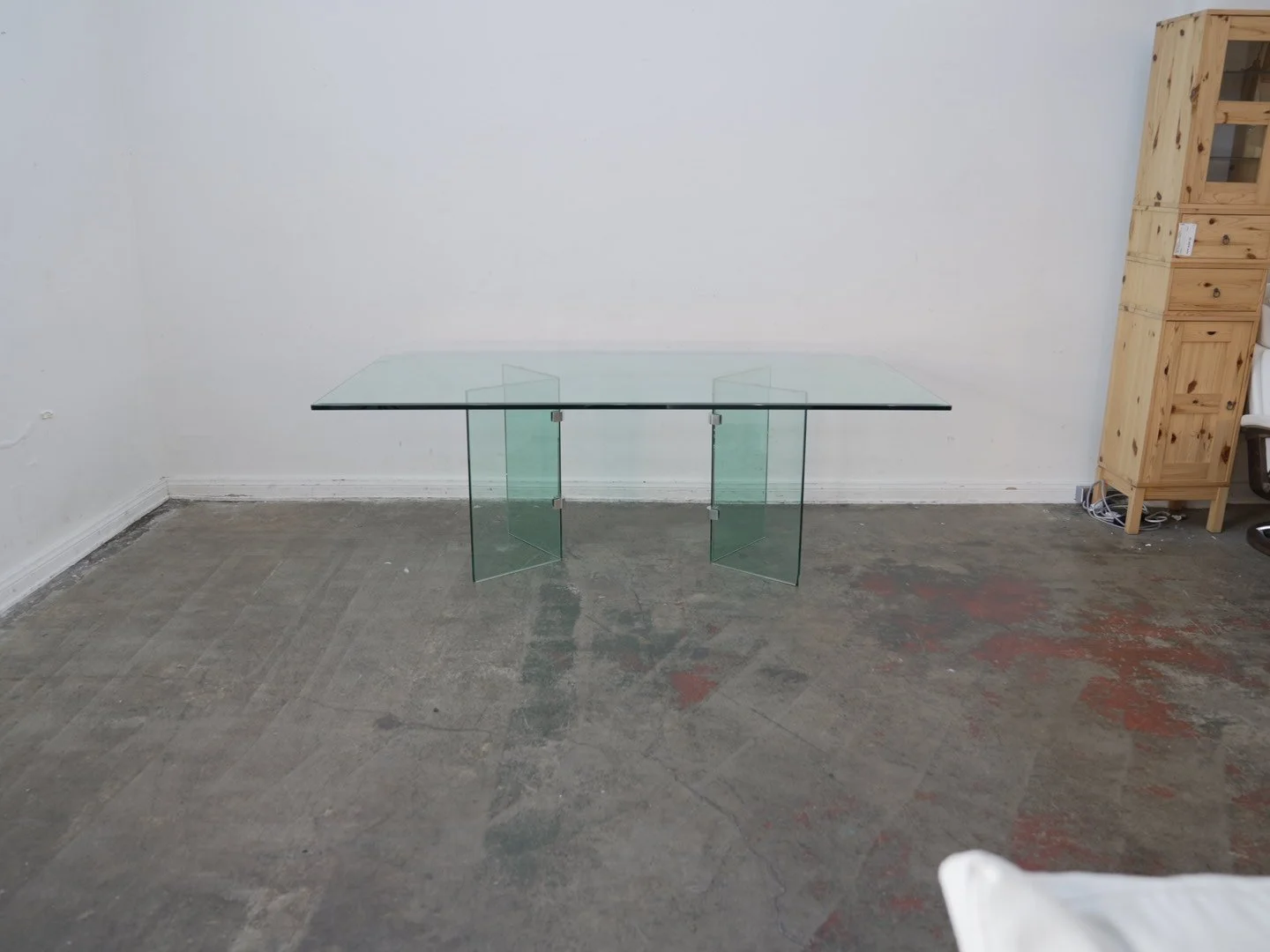 Mid-Century Modern Glass Pedestal Base Dining Table Manner of Leon Rosen for Pace Collection (Chip on Base