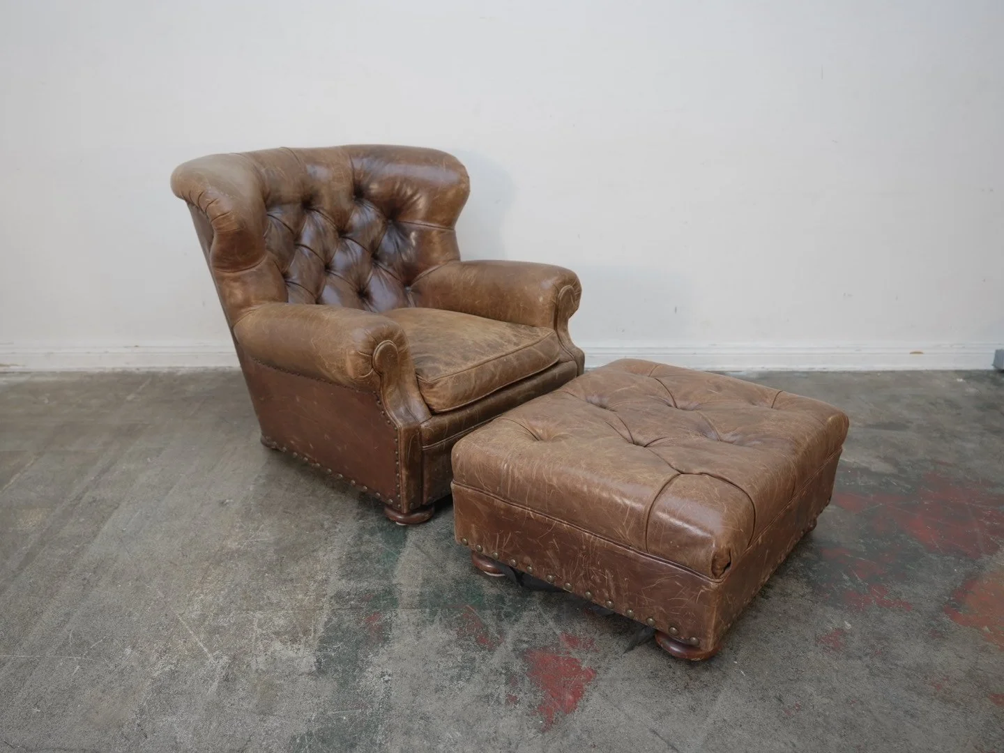 Ralph Lauren Brown Leather Writers Chair & Ottoman