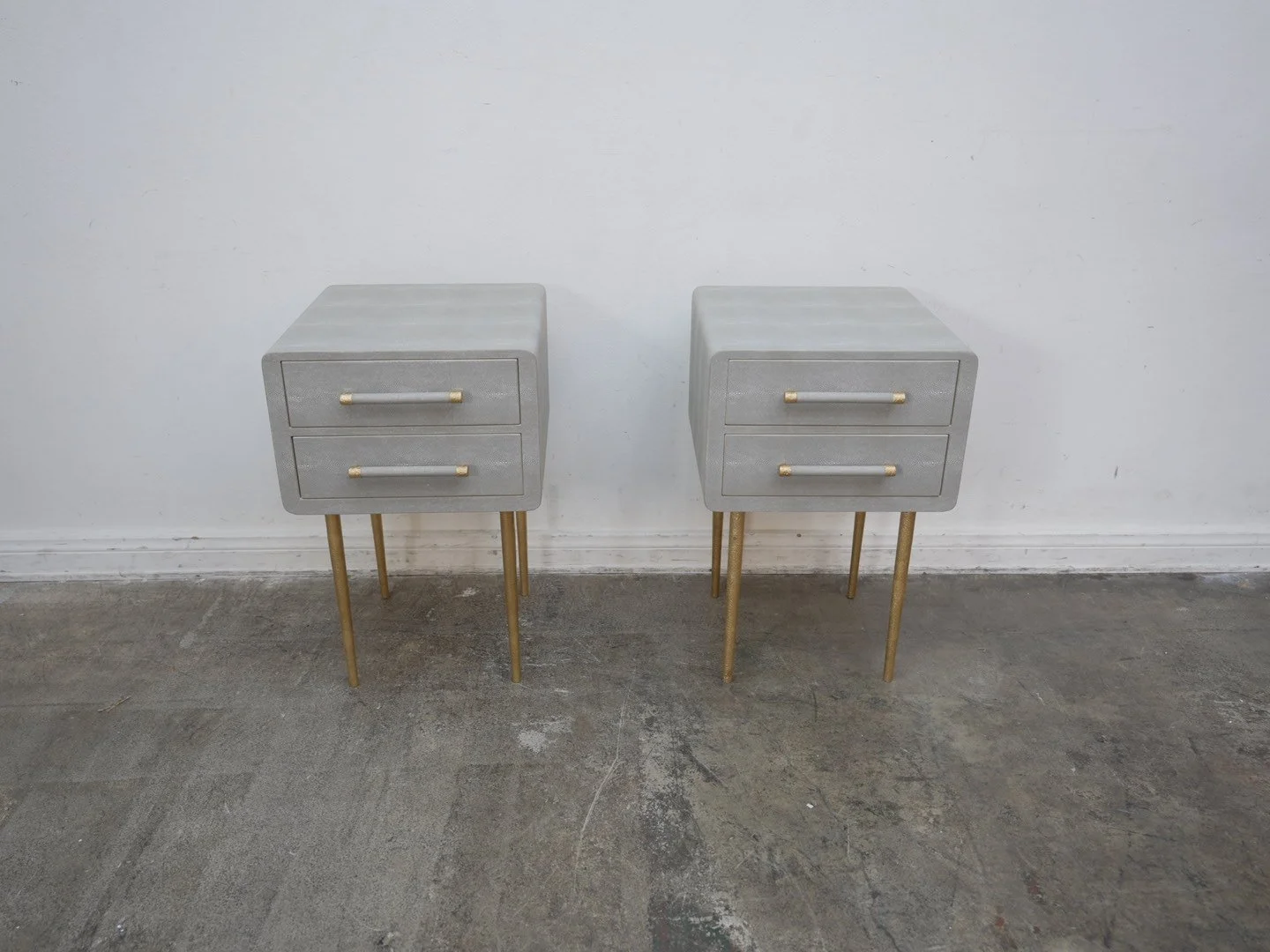 Set of 2 Made Goods Gadner Grey Faux Shagreen & Gold Leaf Nightstands