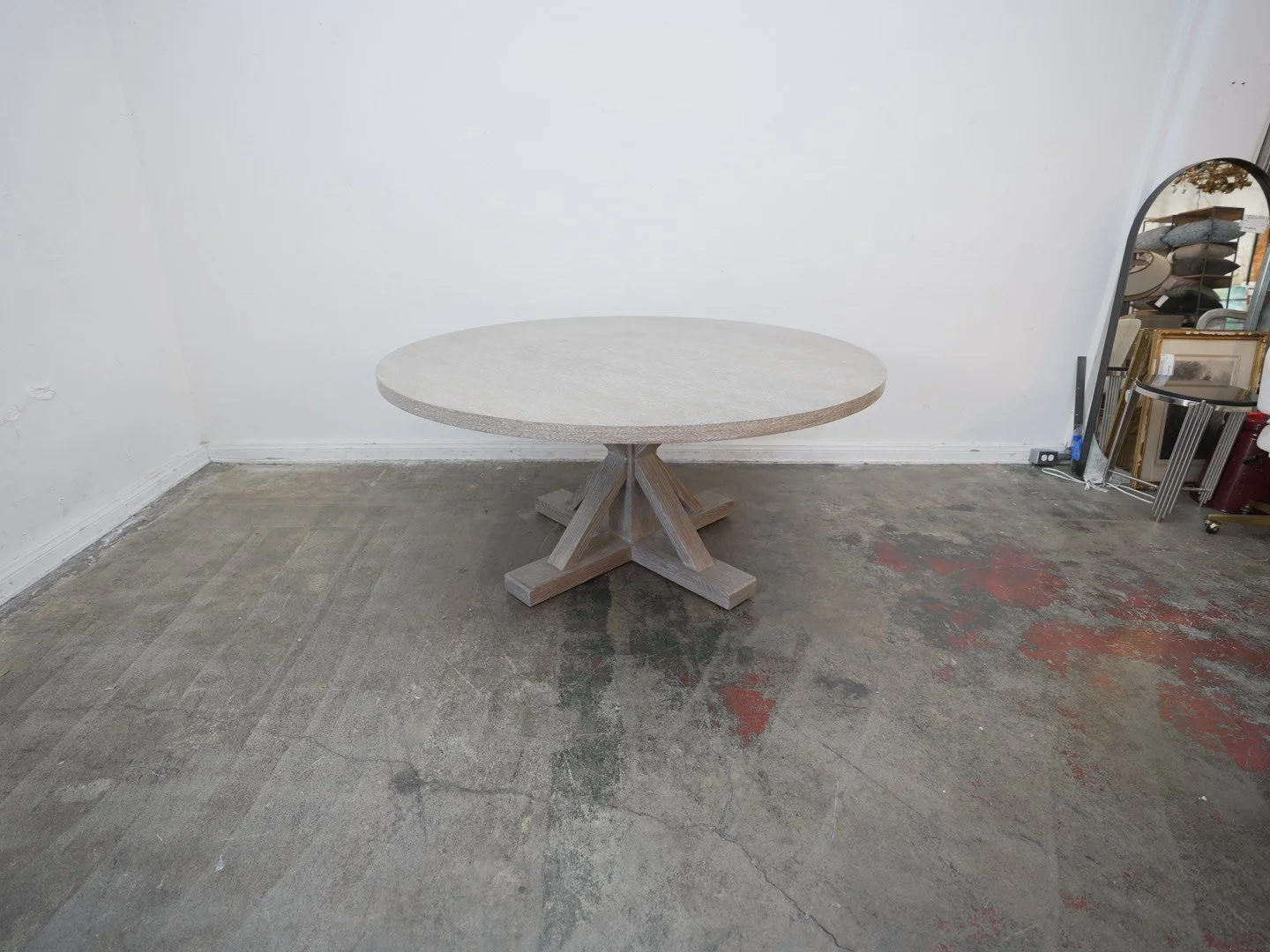 Large Round Ash Wood Trestle Dining Table