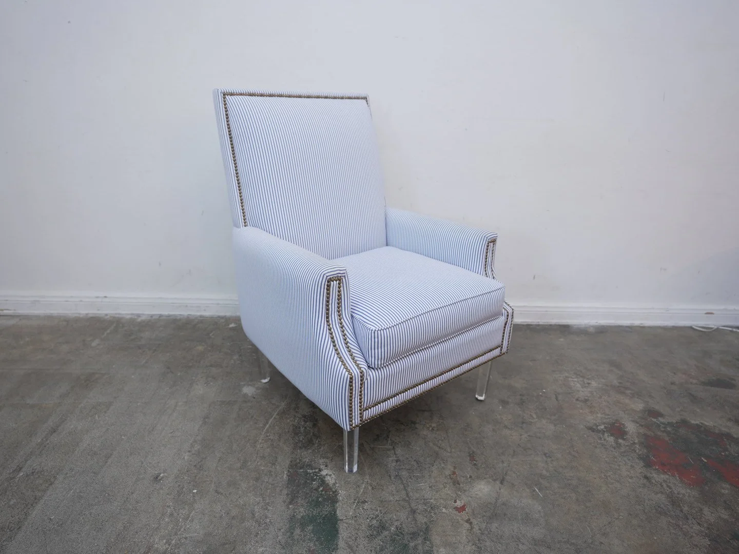 Serena & Lily Style Pin Stripe Chair w/ Lucite Legs