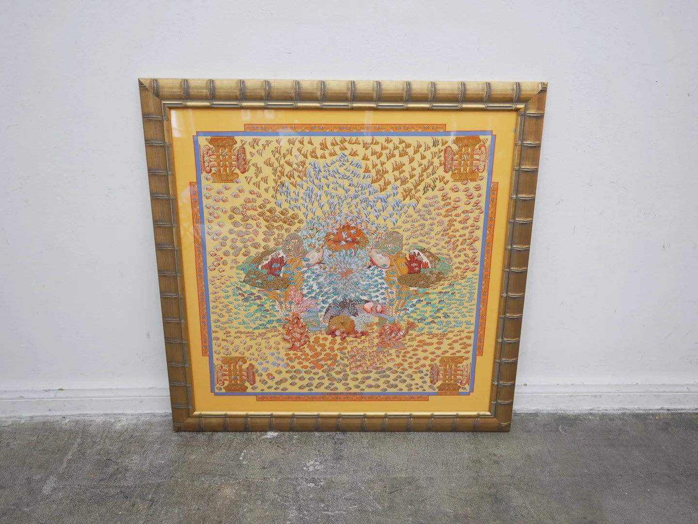 Gold Framed Hermes Scarf  "Rencontre Oceane"