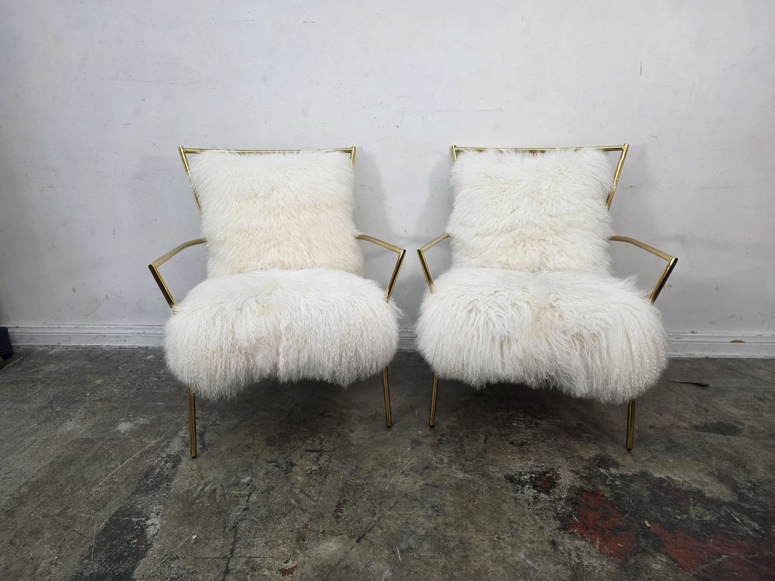 Restoration Hardware Khan Tibetan Wool Chair Mirrored Brass (We Have 2)