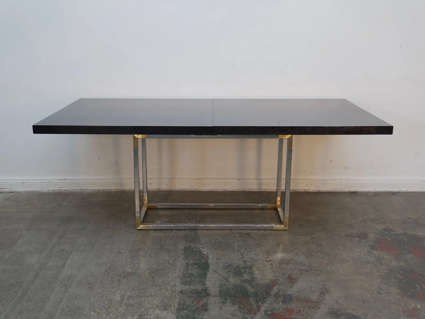 Jonathan Adler Bond Extending Burl Wood Dining Table w/ Polished Nickel Base