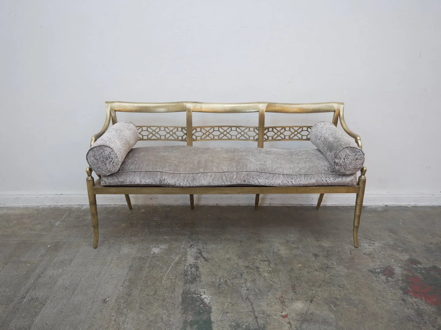 David Iatesta Italian Neoclassic Style Gold Bench w/ Bolster Pillows