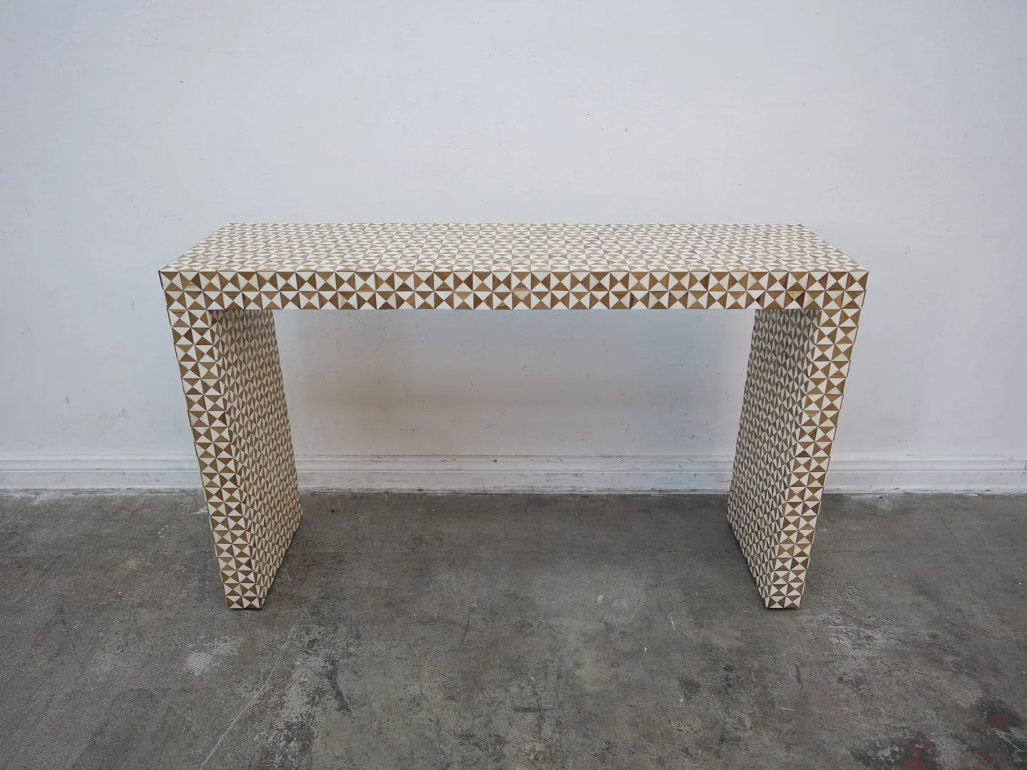CB2 Intarsia Rectangular Mosaic Teak Wood Console Table