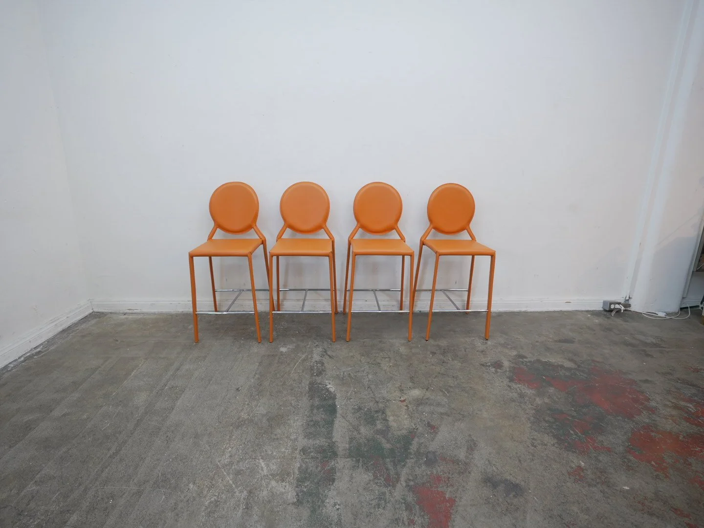 Set of 2 Orange Leather Bar Stools (We Have 2 Sets)