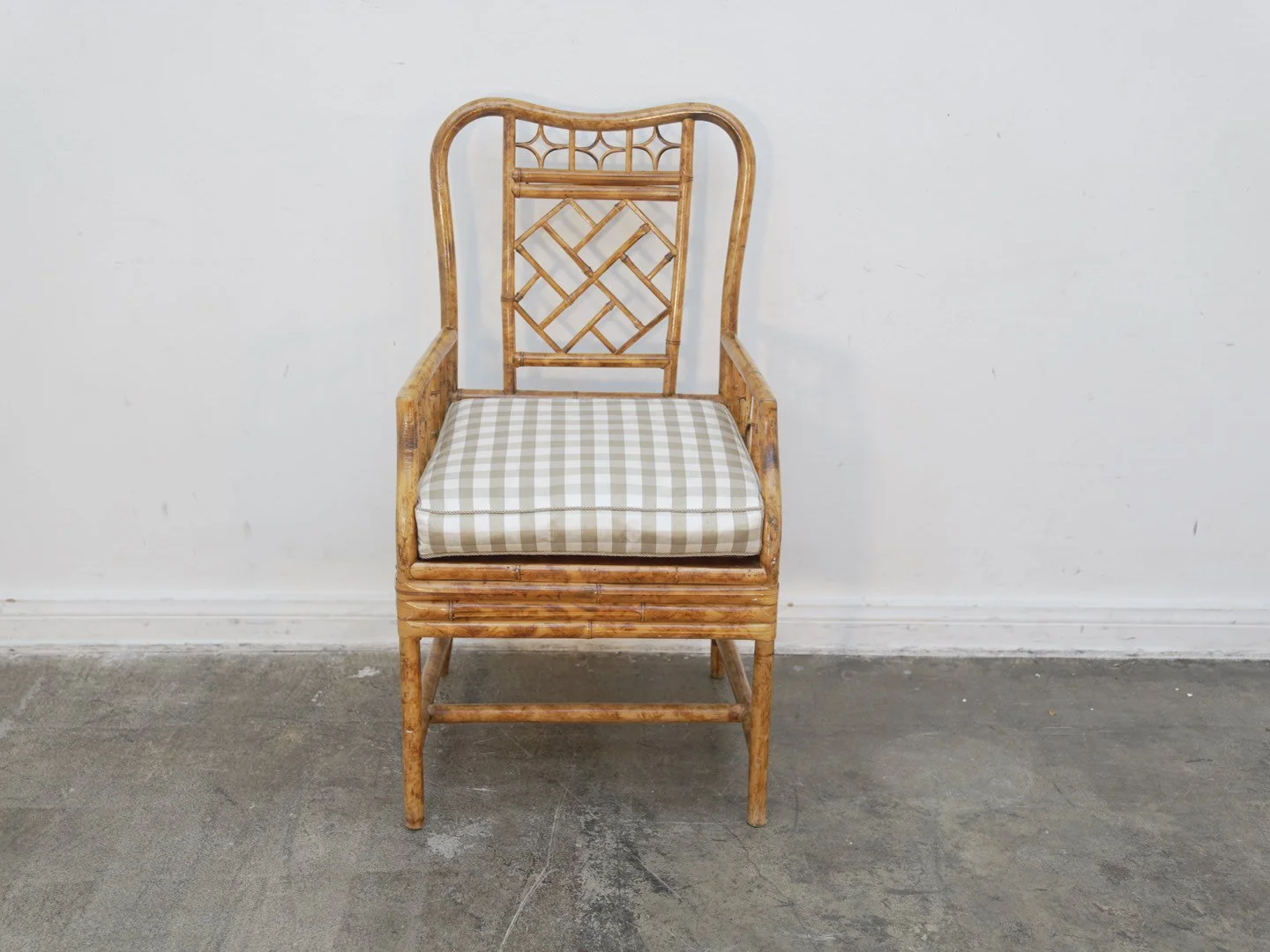 Bamboo Frame Side Chair w/ Patterned Seat Cushion