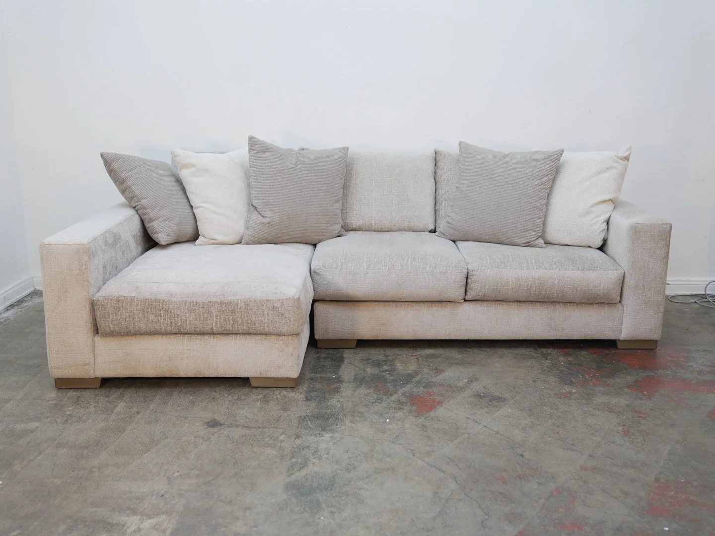 Sofa Guy Custom Left Facing Sofa in Cream Chenille w/ 4 Pillows