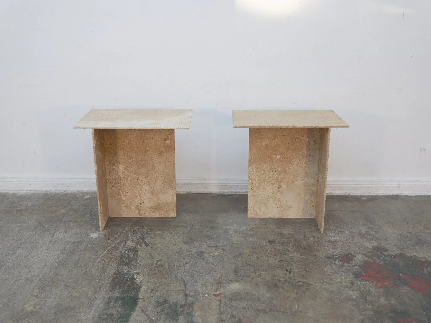 Set of 2 Angular Travertine Side Table