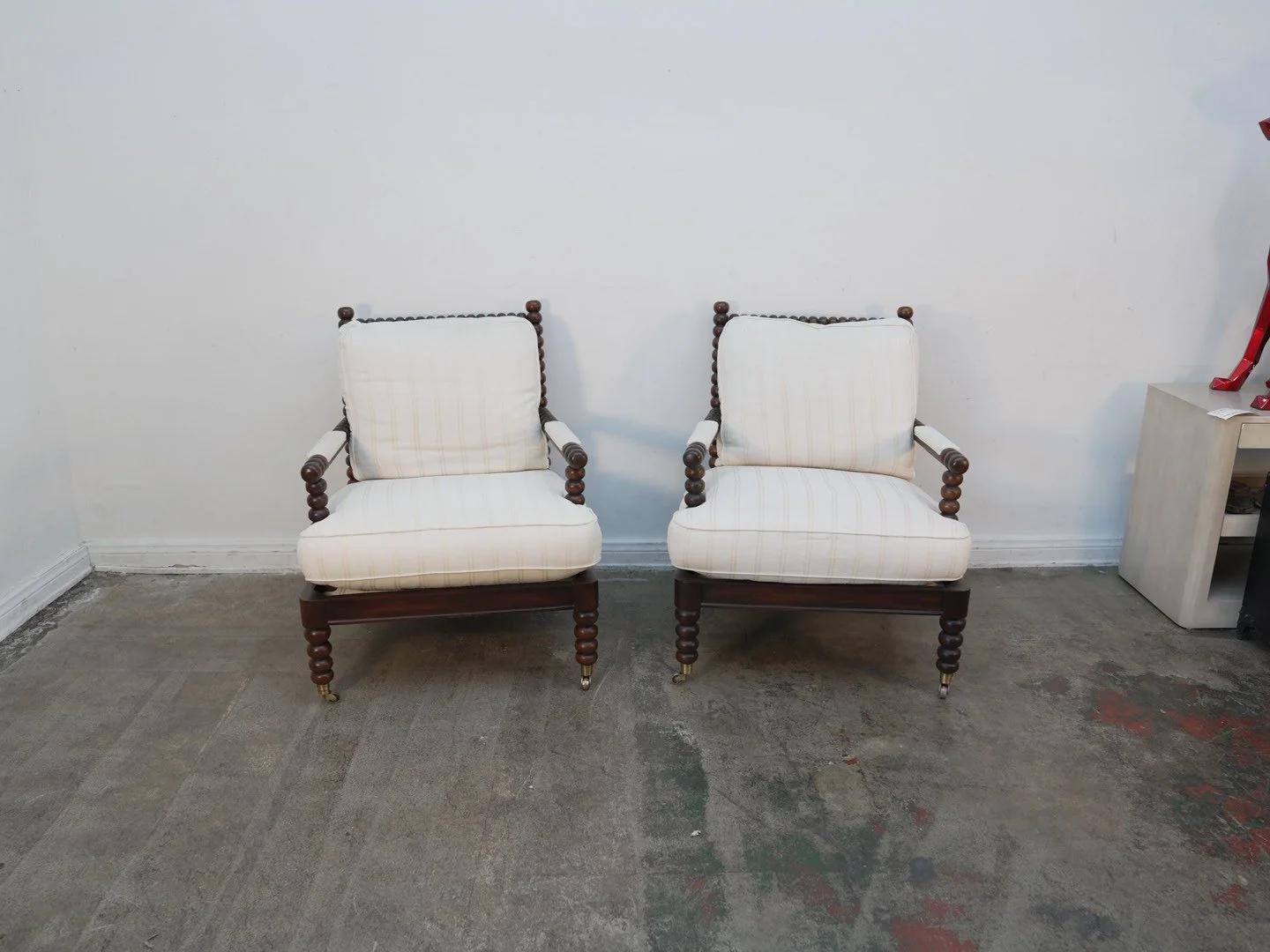 Hickory Spindle Frame Arm Chair w/ Pin Stripe Cushions (We Have 2)