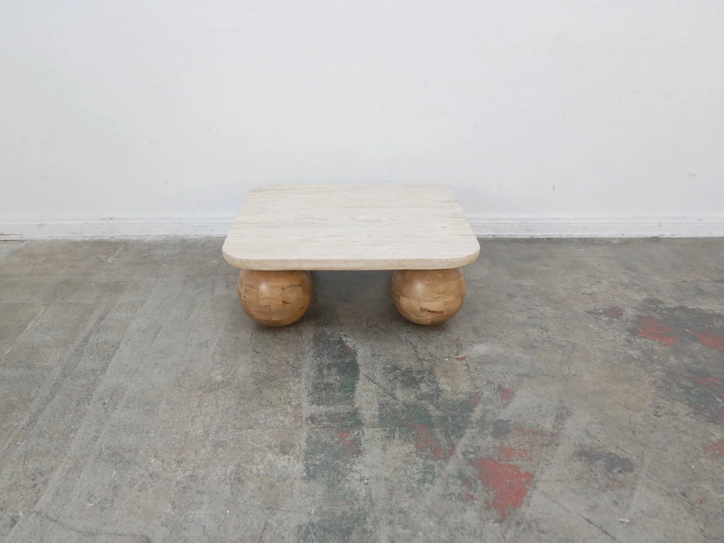 Cardiff Travertine Marble and Wood Coffee Table