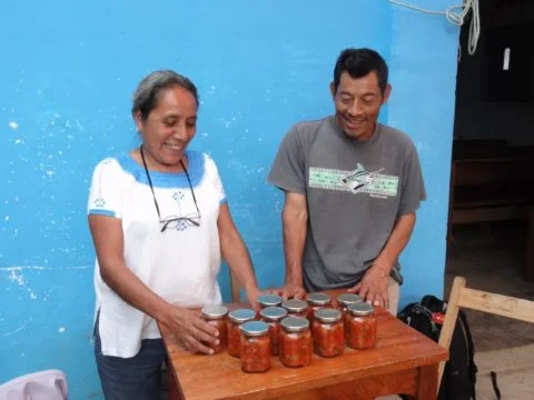 Selling salsa at a farmers’ market in Chiapas