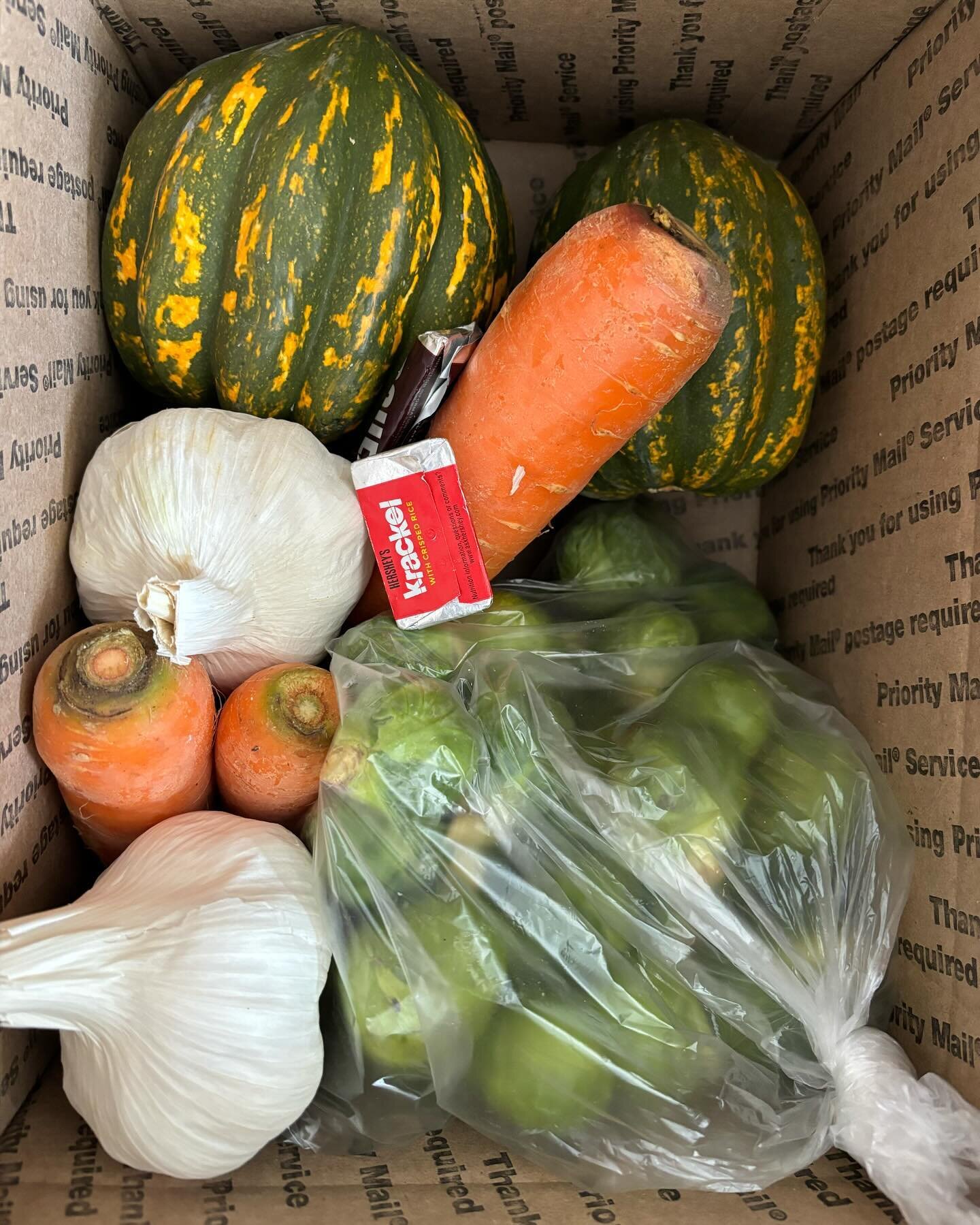 February CSA went out yesterday! Thanks to our friends at @brooklynsupportedagriculture for getting us the freshest veggies!
Squash, brussel sprouts, carrots, garlic, and cookies! And some vday candy~