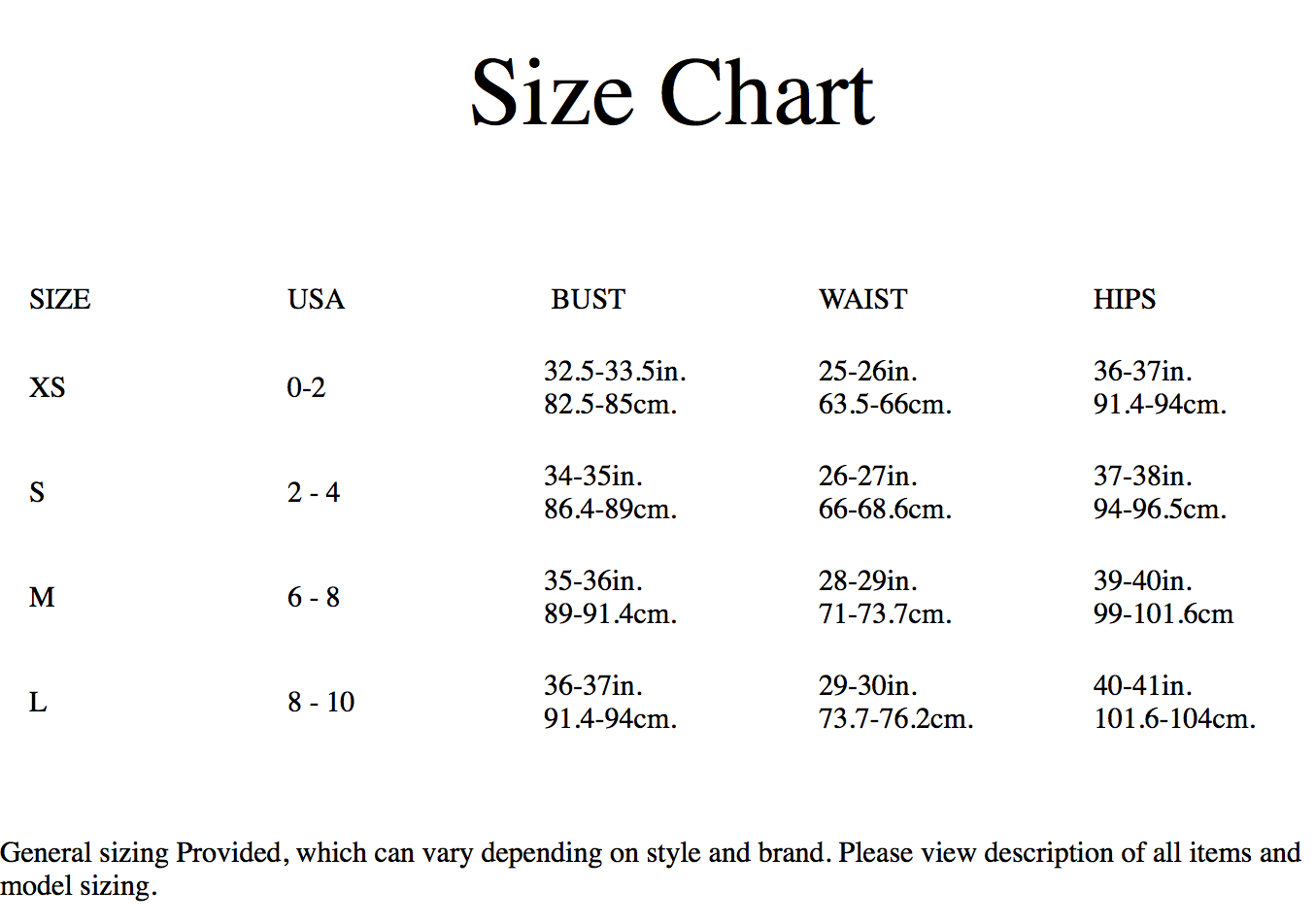 Shot Size Chart