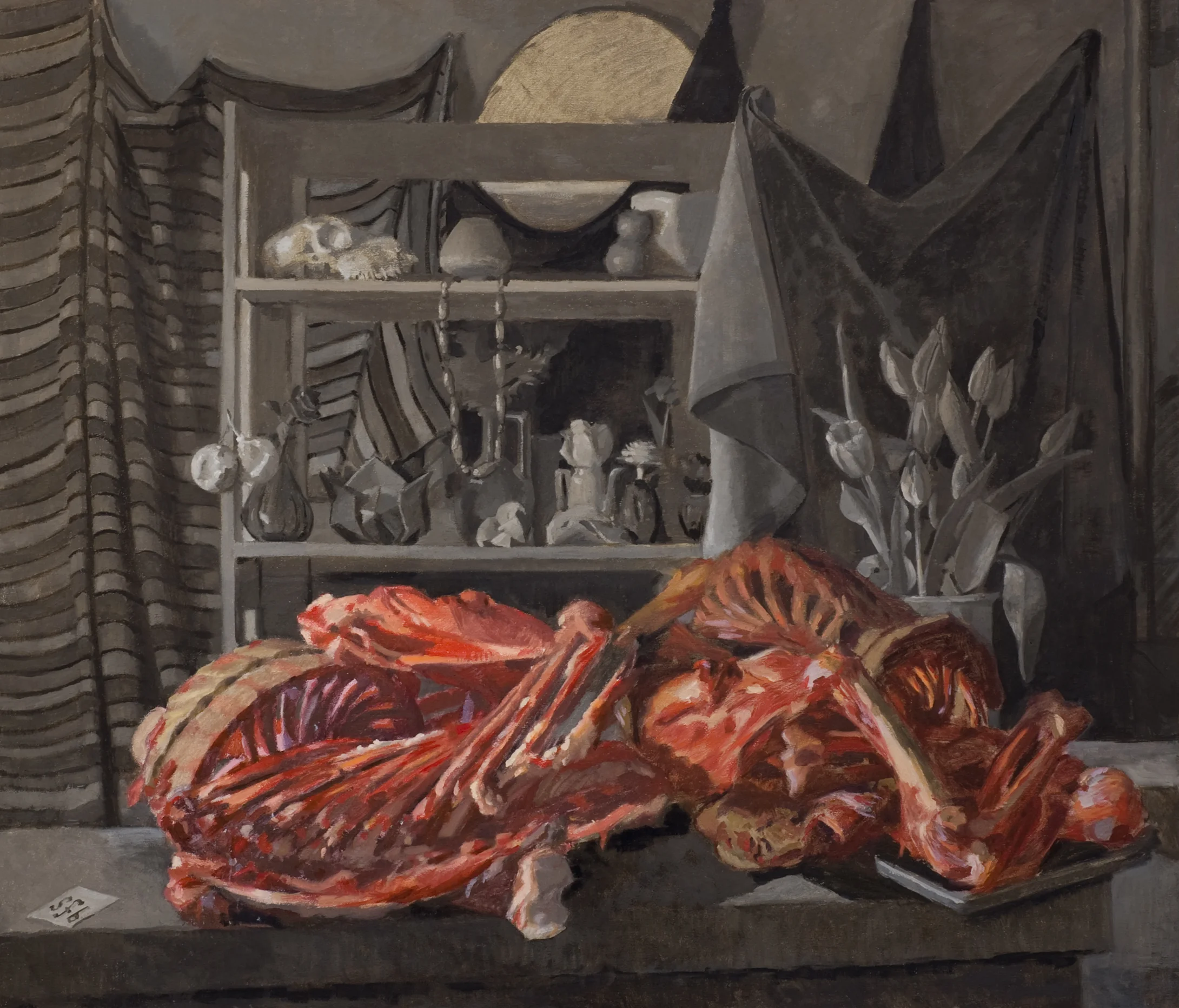 Still Life with Bear Skeleton and Deer Skull