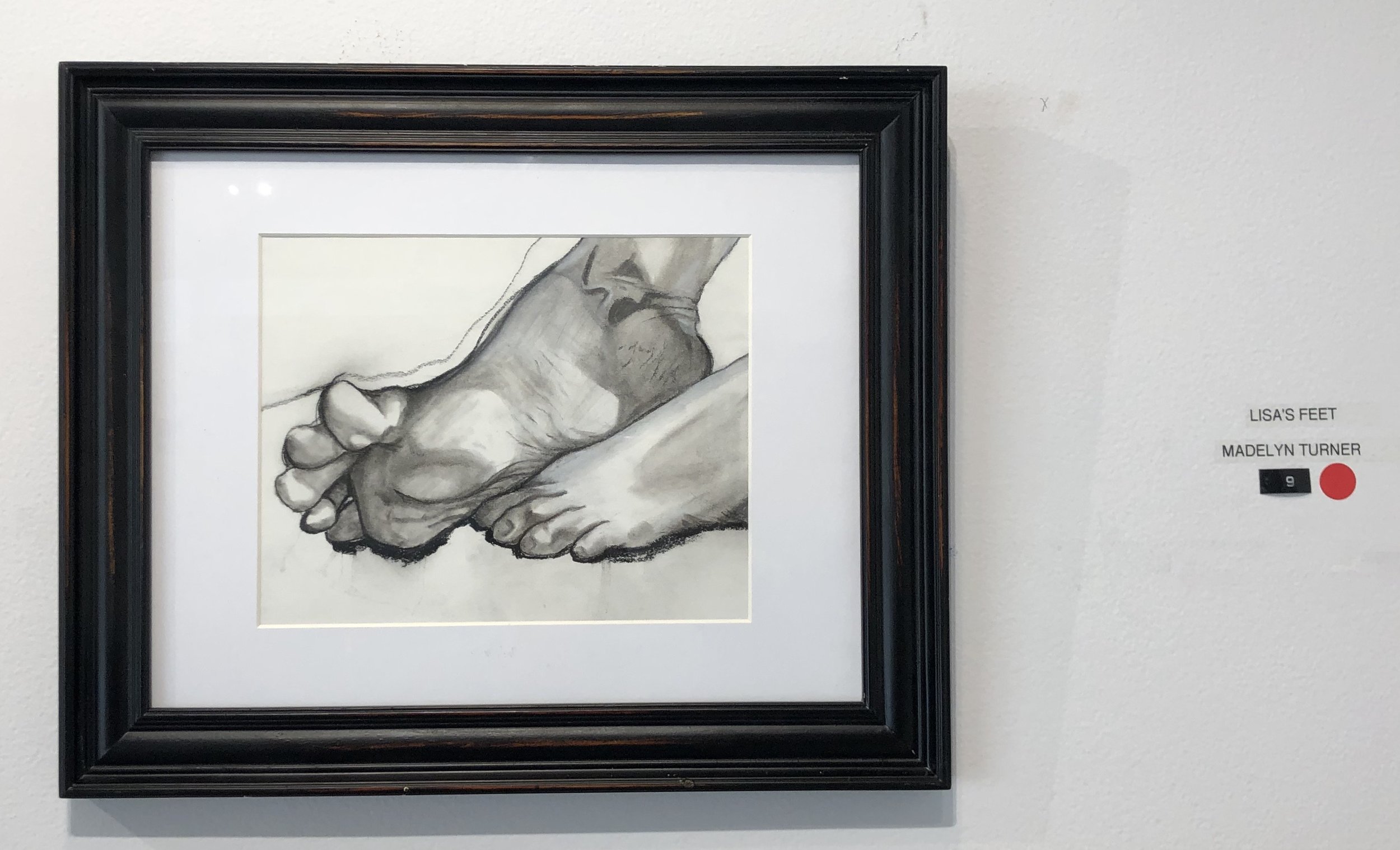 Lisa’s Feet, charcoal on paper.