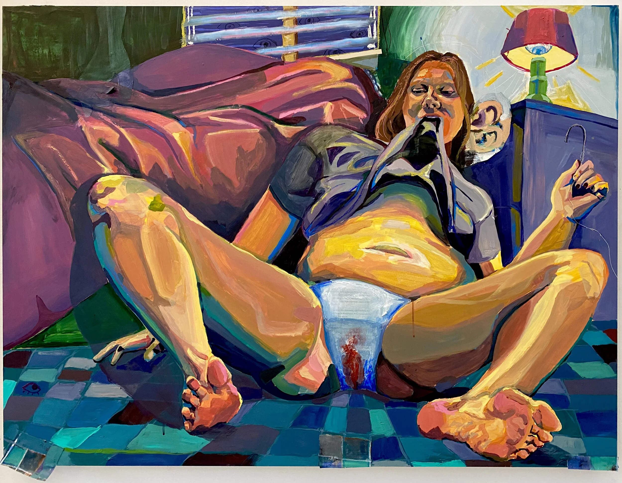 Painted from observation, 30x48”, acrylic paint, collage, oil pastel.