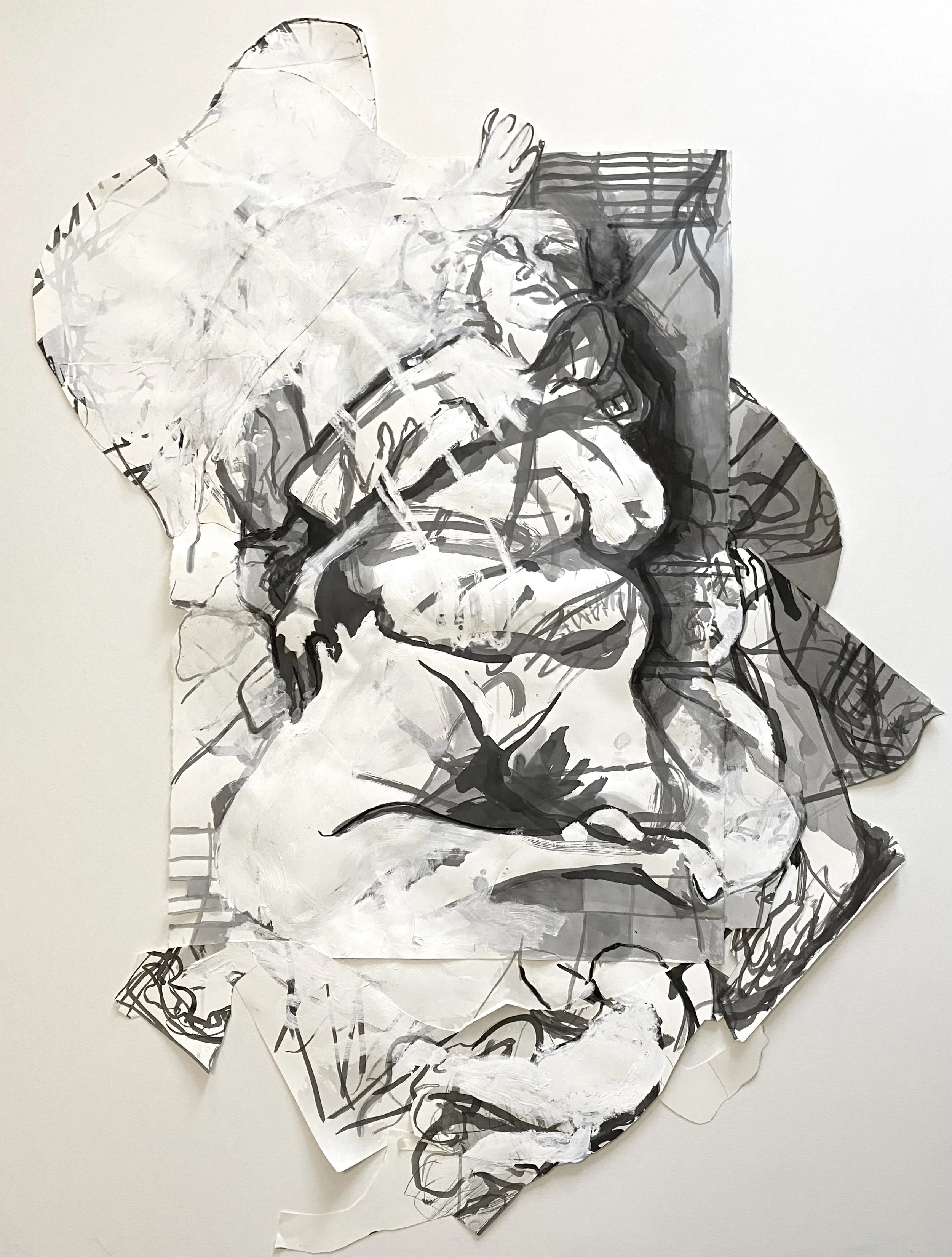   Delicate Fire, Hold Me  | India ink, acrylic paint, charcoal, oil pastel on paper | 65 x 55 in | 2022 