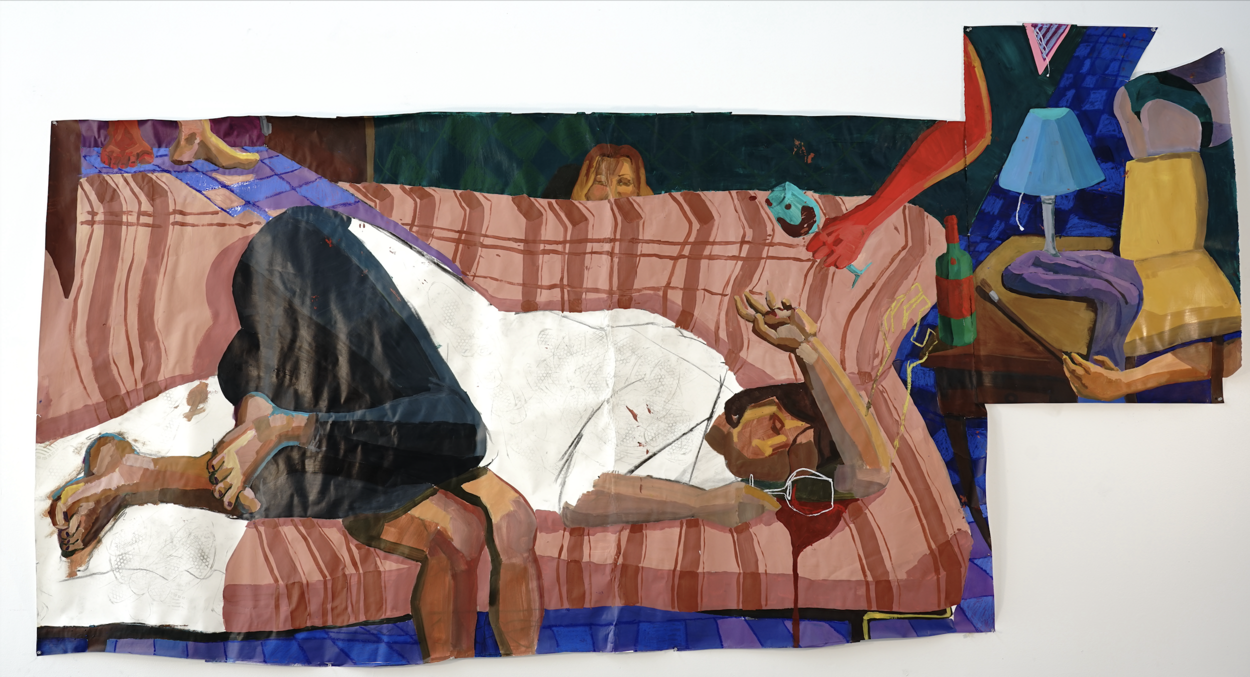   I Just Need a Drink  | oil paint, acrylic paint, oil pastel on paper | 70x142 in | 2021 