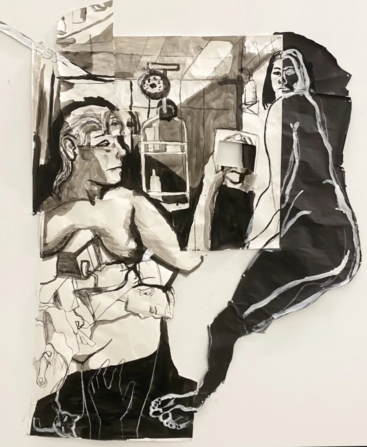   Staining my Rib Cage  | India ink, charcoal, tempera, acrylic paint on paper | 80x60 in | 2021 