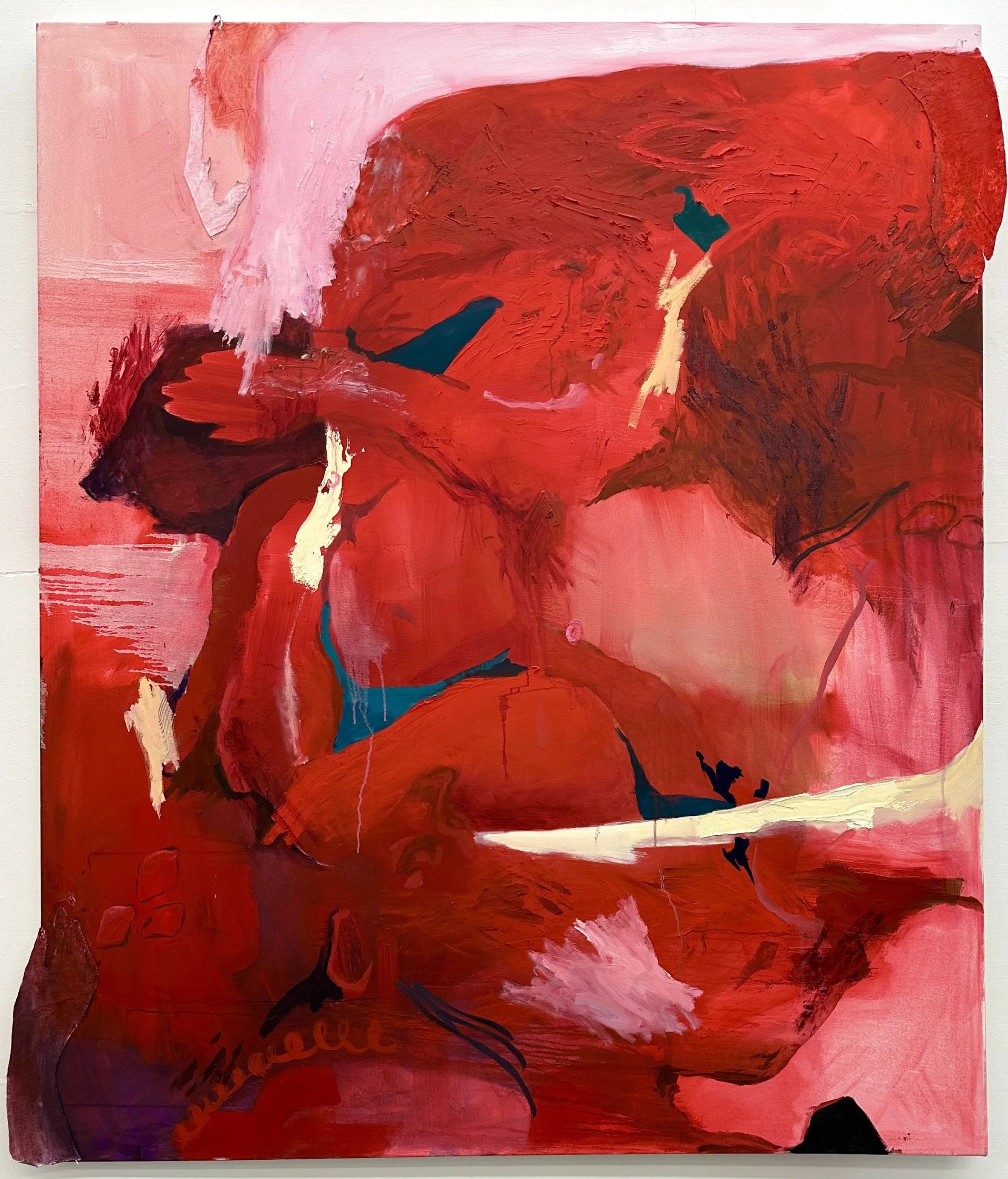    wanna stain my drain?   Oil, cold wax, collage on canvas     72 x 60 inches 2022   