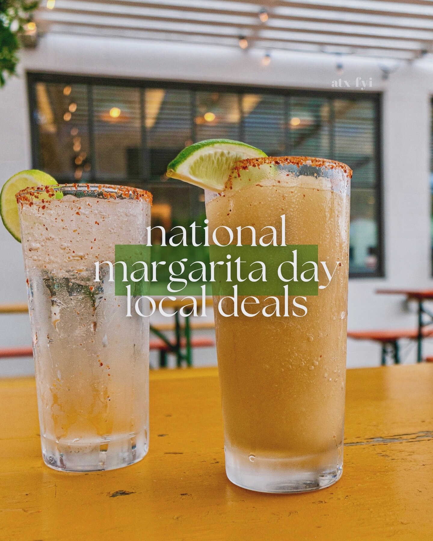 every day is national margarita day in atx

here are your deals around town to celebrate today!

🍹central austin 🍹
&bull; uncle nicky&rsquo;s | all day - $7 frozen italian rita (&amp; $5 2-5pm)

🍹east austin 🍹
&bull; el chile cafe | all day - $6 