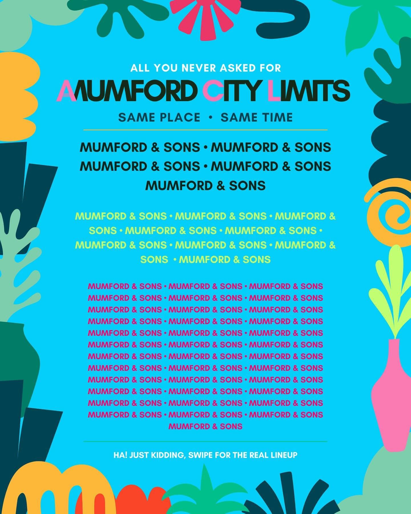 🪩✨ lineup is out! 🌈🎵

so happy mumford &amp; sons can make it out to headline both weekends!

jk - the actual lineup has been released and swipe to see it ◡̈&nbsp;

✨ some performers I&rsquo;m excited to see: ✨
 chappell roan&nbsp; |&nbsp; tyler, 