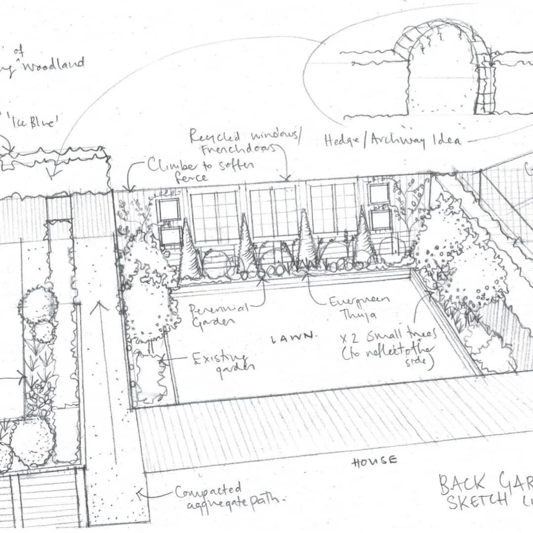 A few sketches for an old friend to help her visualise how her garden could look! 
🌿
Sometimes it can be hard to visualise from a concept plan how a design will look in real life and sometimes all you need is a sketch to give you the inspiration to get started!
🌿
I'm offering a special deal at the moment for those who book now for a Jan or Feb consultation - you can get a free sketch with any landscape plan!