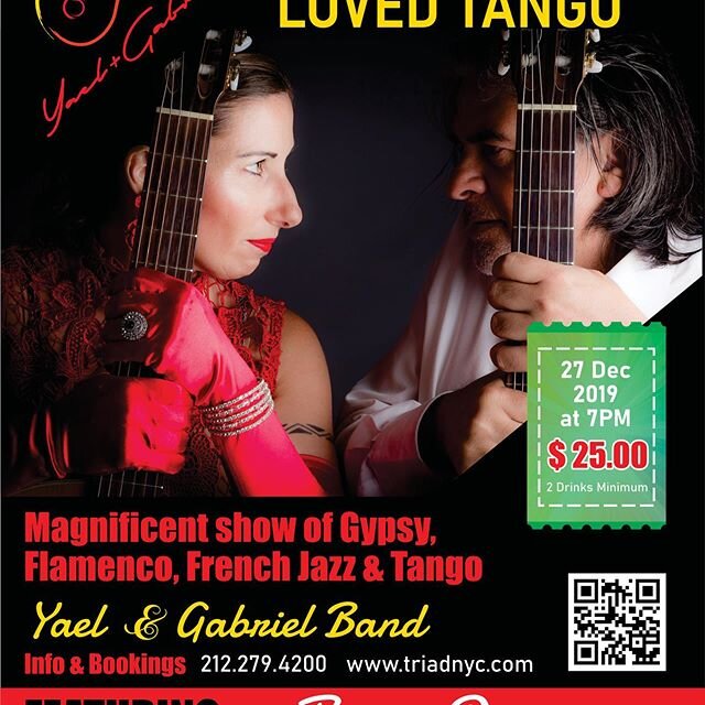 Our new show at the Triad theatre. Dec 27th, 7pm.
Going to be a blast.
#triadtheater #triadtheatrenyc #tango #gypsies #russian #livemusic #jimmylopez #bengoldernovick #clubbonafidenyc #gypsyjazz