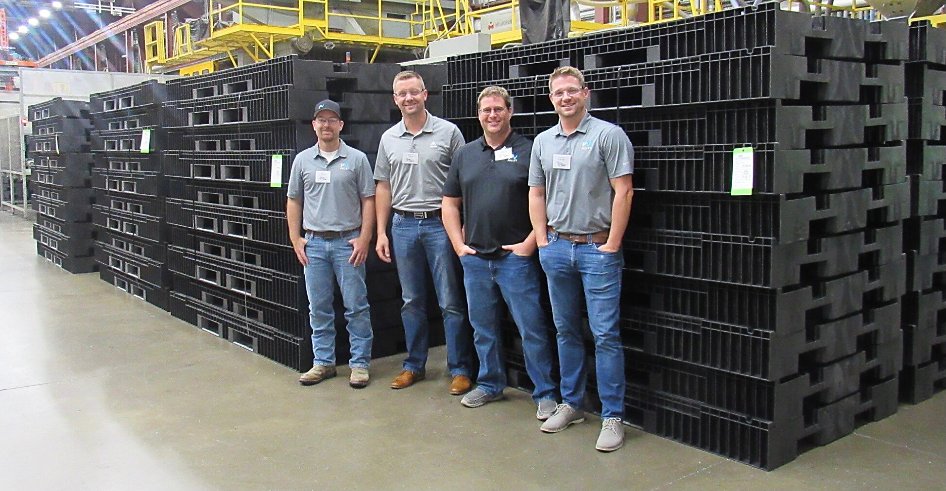 PVpallet Co-founders Steven Kottwitz, Ethan Wollbrink, Luke Phelps, Philip Schwarz with First Generation PVpallets