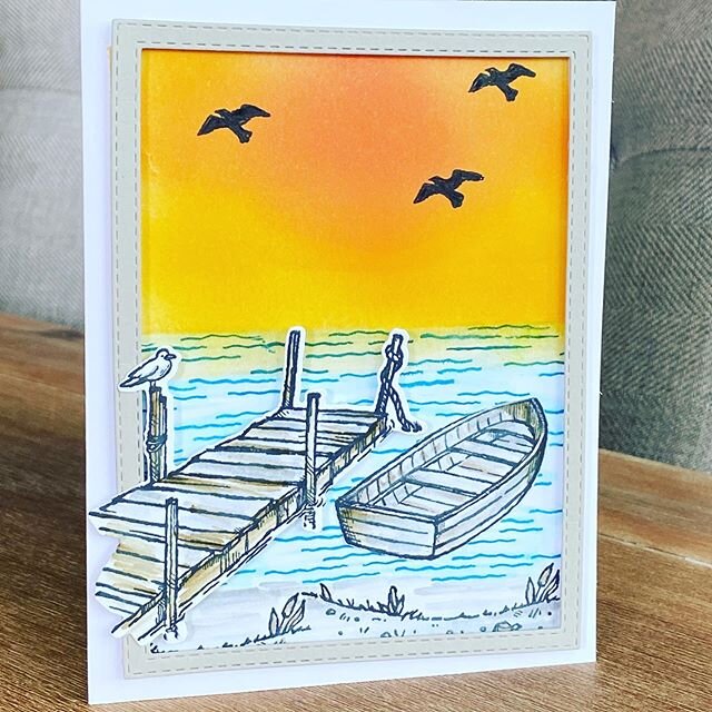 This card celebrates Salmon fishing season here in the Pacific NW!  It was fun using the By The Dock Stamps and dies, and doing a little ink blending for the sunset.  So many great memories on the water. 😀 #bythedock #stampinupdemonstrator #stampinu