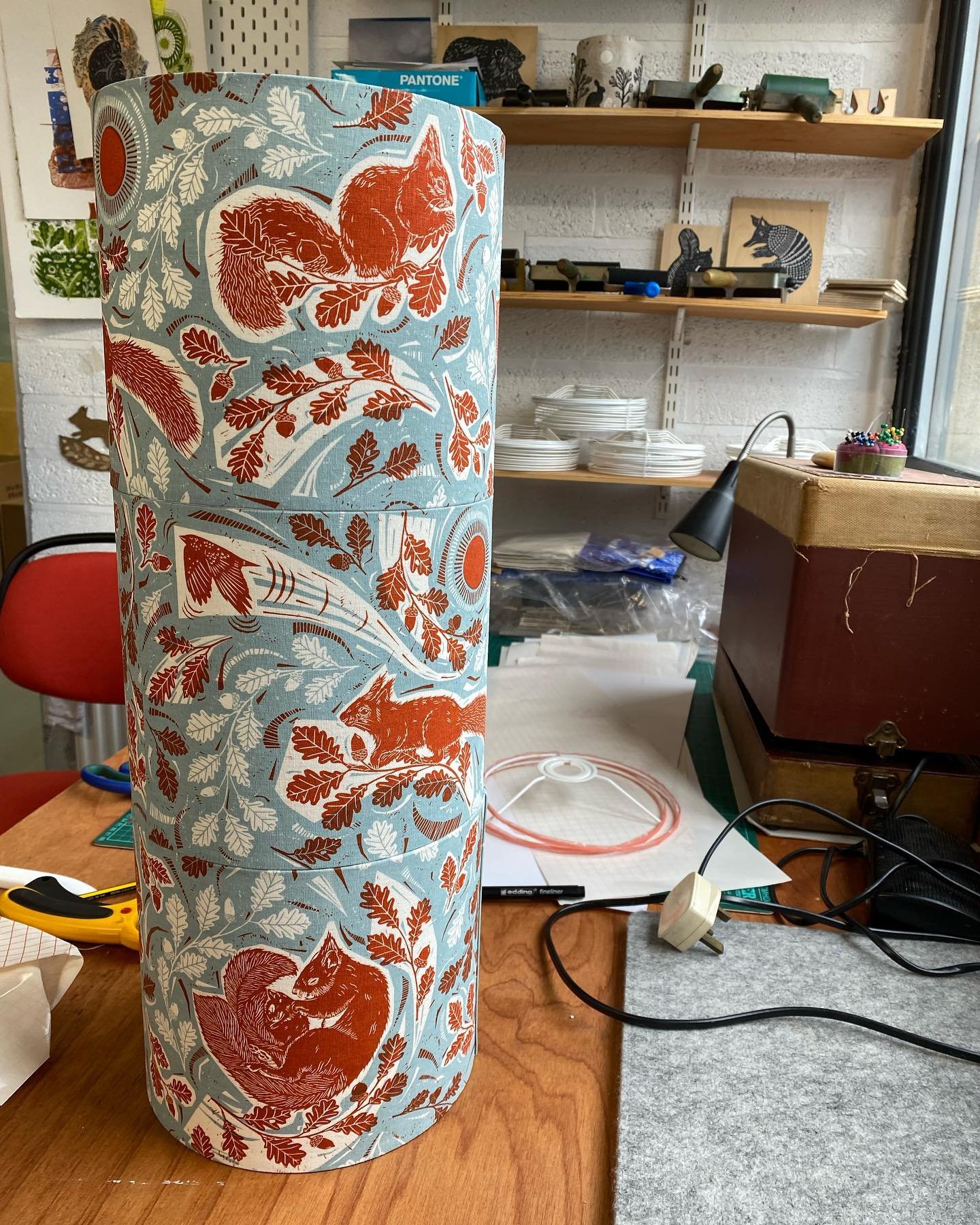 It&rsquo;s been all about the squirrel lampshades this week. Sarah has been a busy bee making up lots of lampshades to send out to our wonderful stockists. Each lampshade is screenprinted and made by us, here in our West Yorkshire studio. We use high