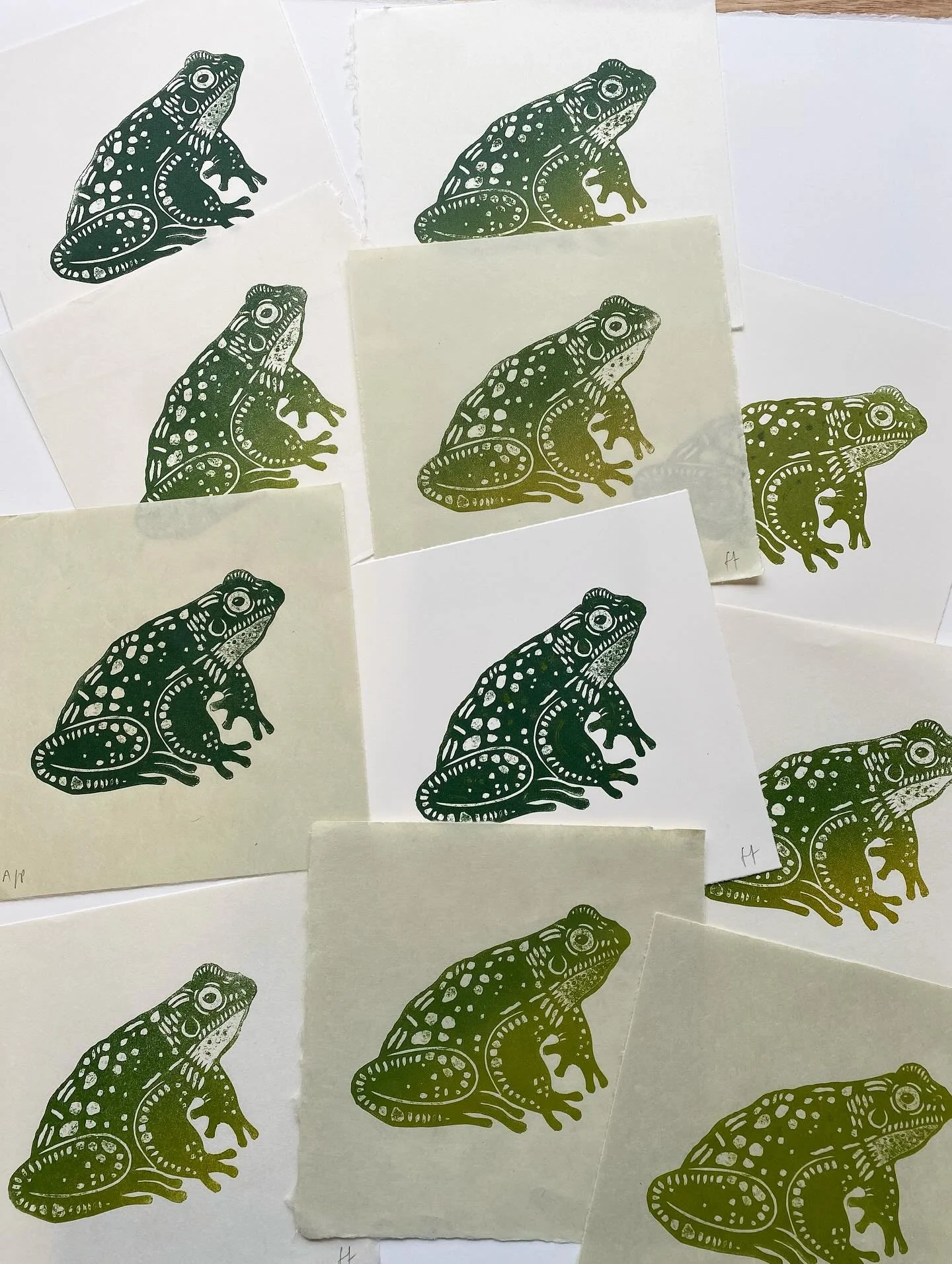 @supersecondsfestival is drawing near! We have been very busy picking and packing lots of our printed goodies for you. We&rsquo;ve found some fun things stashed away in the plan chest and in high up boxes including these little collagraph froggos. Ea