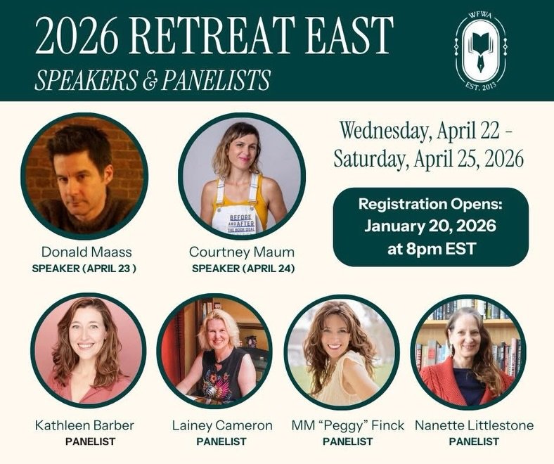 I&rsquo;m super excited to be asked to speak @womensfictionwriters retreat in April in Alexandria with these amazing speakers! @cbmaum @donald.maass @nanettelittlestone @katelizabee and Peggy Finck - I appreciate every one of these presenters and I p